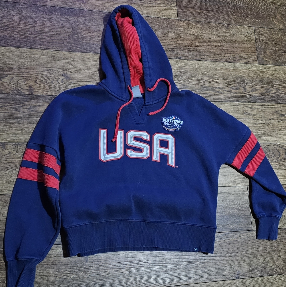USA Fanatics 2025 4 Nations‎ Face-Off Oversized Pullover Hoodie Woman Sz M Blue